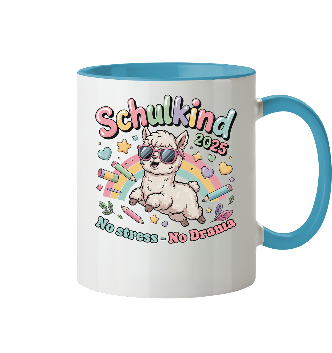 Schulkind 2025 No Stress - No Drama mit Name Personalisiert  - Tasse zweifarbig