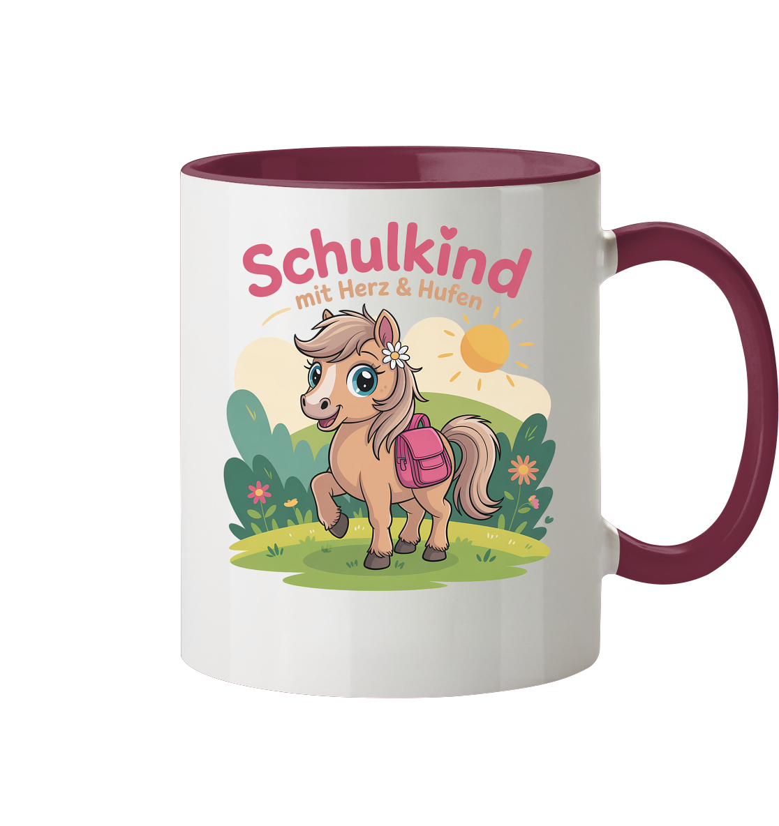 Schulkind 2025 mit Herz & Hufen mit Namen Personalisiert - Tasse zweifarbig