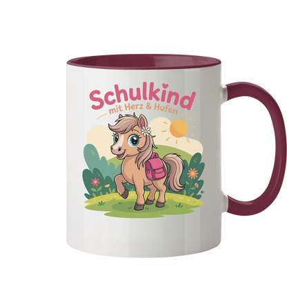 Schulkind 2025 mit Herz & Hufen mit Namen Personalisiert - Tasse zweifarbig