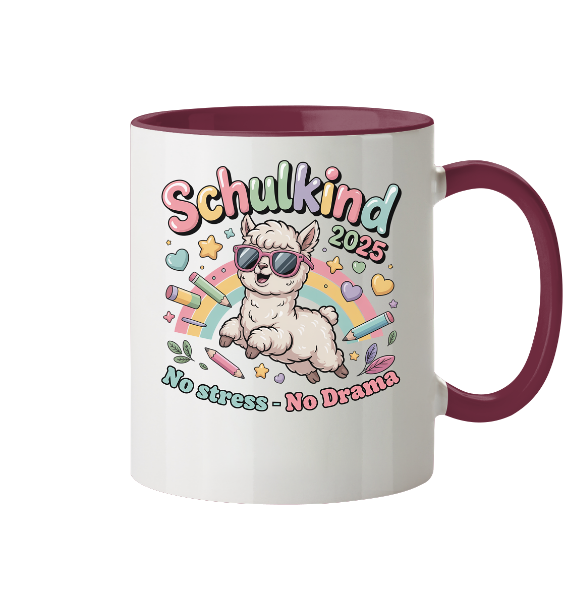 Schulkind 2025 No Stress - No Drama mit Name Personalisiert  - Tasse zweifarbig
