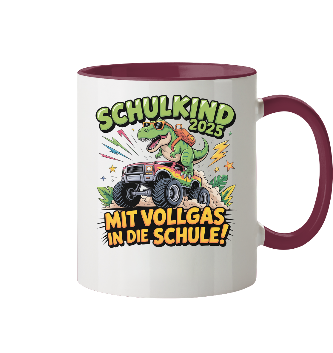 Schulkind 2025 mit Vollgas mit Name Personalisiert  - Tasse zweifarbig