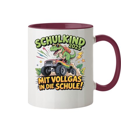 Schulkind 2025 mit Vollgas mit Name Personalisiert  - Tasse zweifarbig