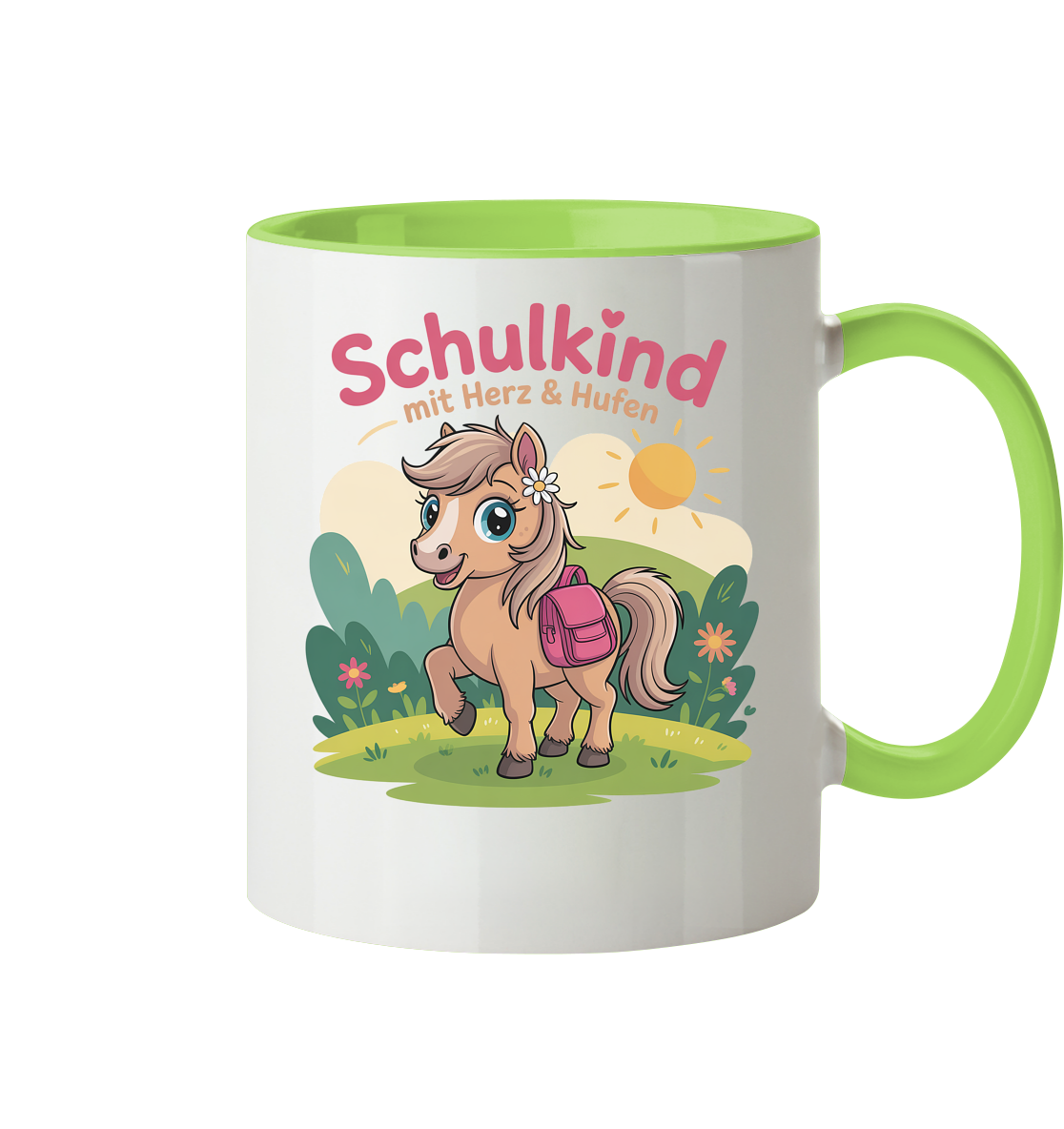 Schulkind 2025 mit Herz & Hufen mit Namen Personalisiert - Tasse zweifarbig