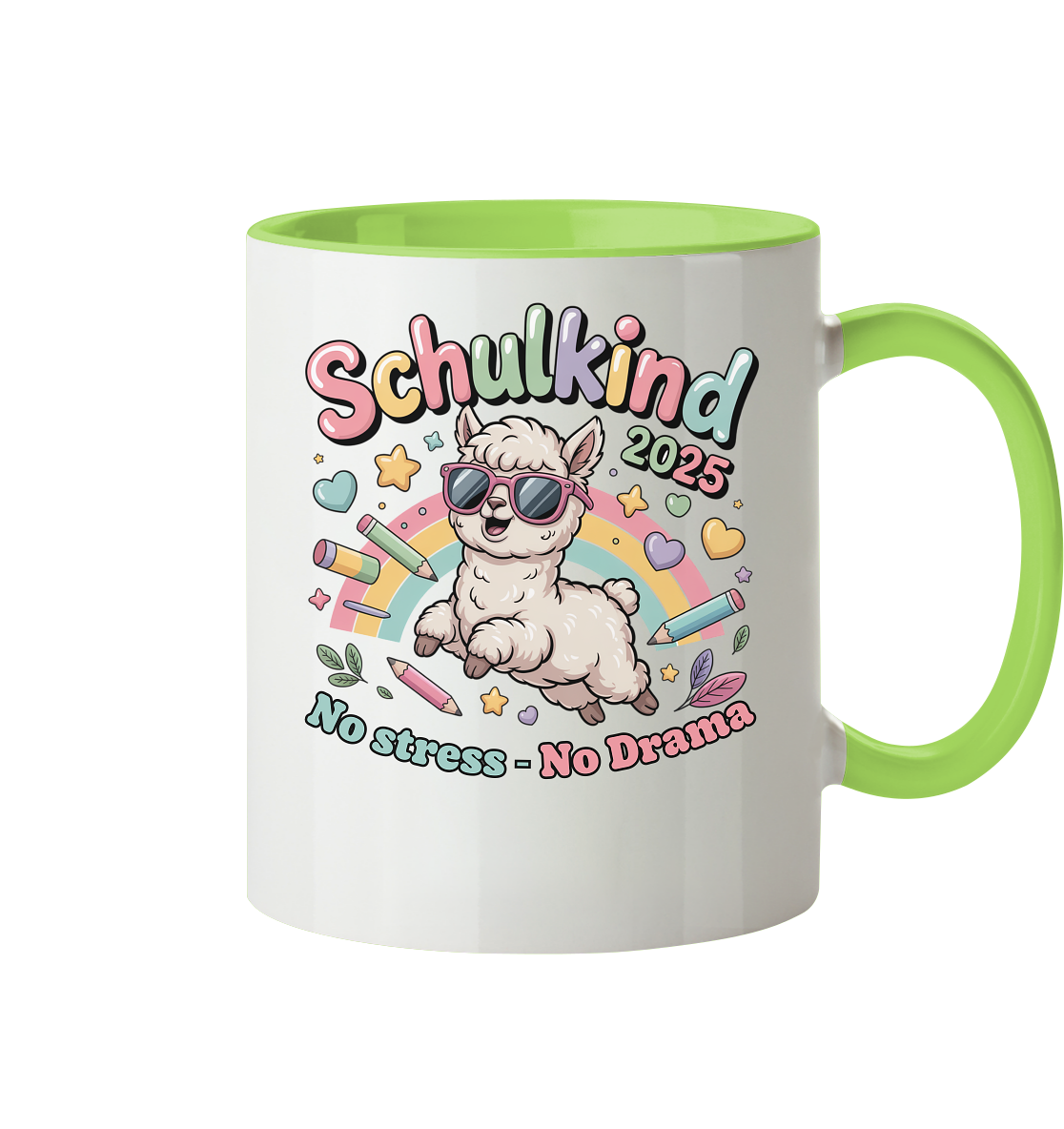 Schulkind 2025 No Stress - No Drama mit Name Personalisiert  - Tasse zweifarbig