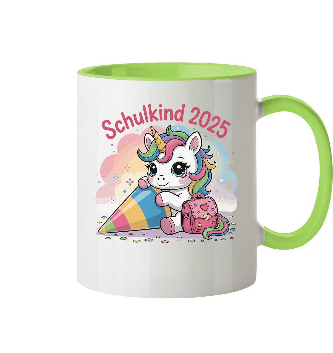 Schulkind 2025 – Einhorn mit Namen Personalisiert  - Tasse zweifarbig