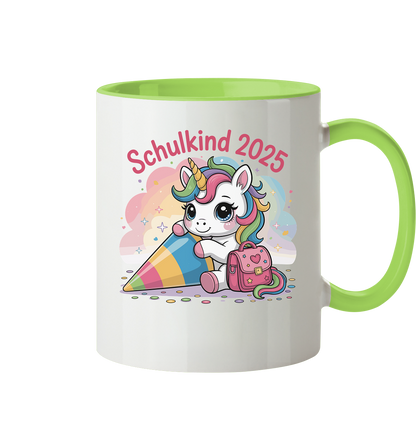 Schulkind 2025 – Einhorn mit Namen Personalisiert  - Tasse zweifarbig