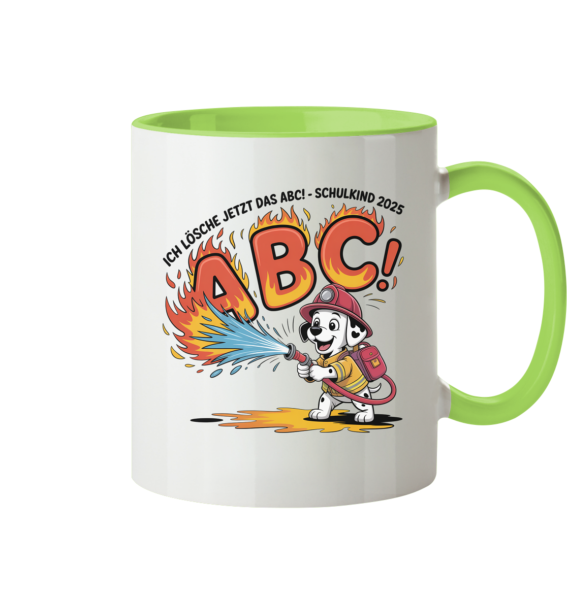 Schulkind 2025 Feuerwehr Hund mit Name Personalisiert  - Tasse zweifarbig