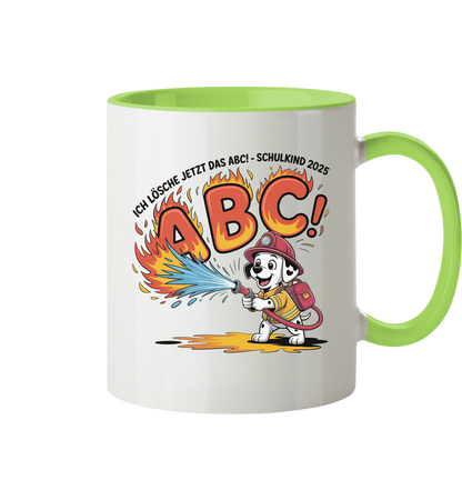 Schulkind 2025 Feuerwehr Hund mit Name Personalisiert  - Tasse zweifarbig