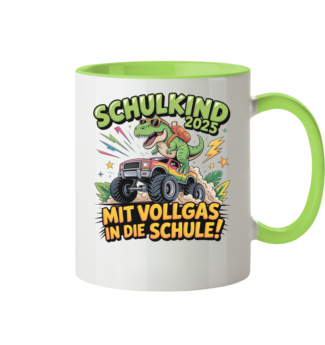 Schulkind 2025 mit Vollgas mit Name Personalisiert  - Tasse zweifarbig
