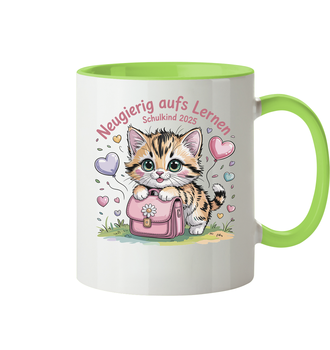 Schulkind 2025 Katze mit Namen Personalisiert - Tasse zweifarbig