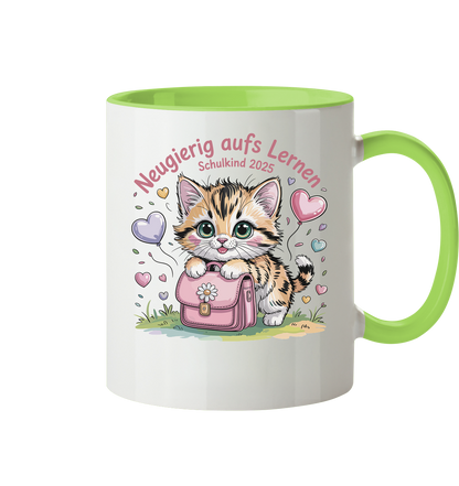 Schulkind 2025 Katze mit Namen Personalisiert - Tasse zweifarbig
