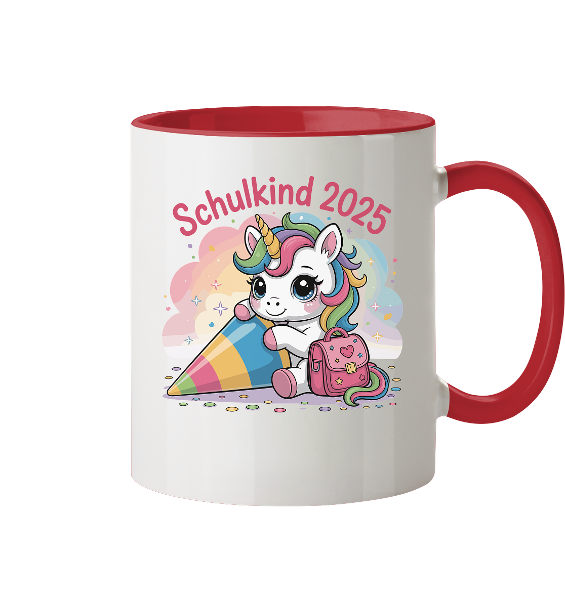 Schulkind 2025 – Einhorn mit Namen Personalisiert  - Tasse zweifarbig