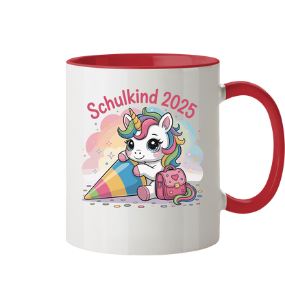 Schulkind 2025 – Einhorn mit Namen Personalisiert  - Tasse zweifarbig