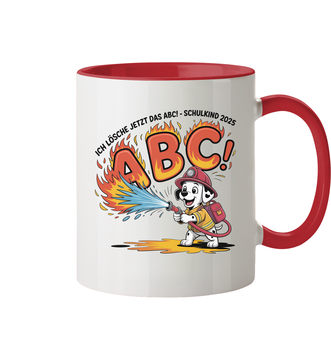Schulkind 2025 Feuerwehr Hund mit Name Personalisiert  - Tasse zweifarbig