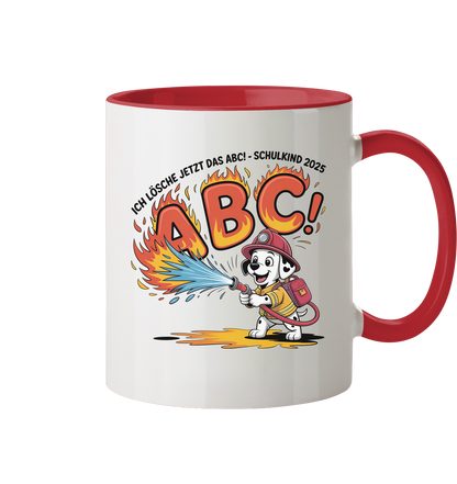 Schulkind 2025 Feuerwehr Hund mit Name Personalisiert  - Tasse zweifarbig