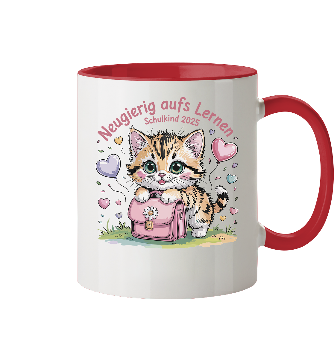 Schulkind 2025 Katze mit Namen Personalisiert - Tasse zweifarbig