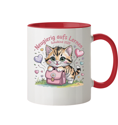 Schulkind 2025 Katze mit Namen Personalisiert - Tasse zweifarbig
