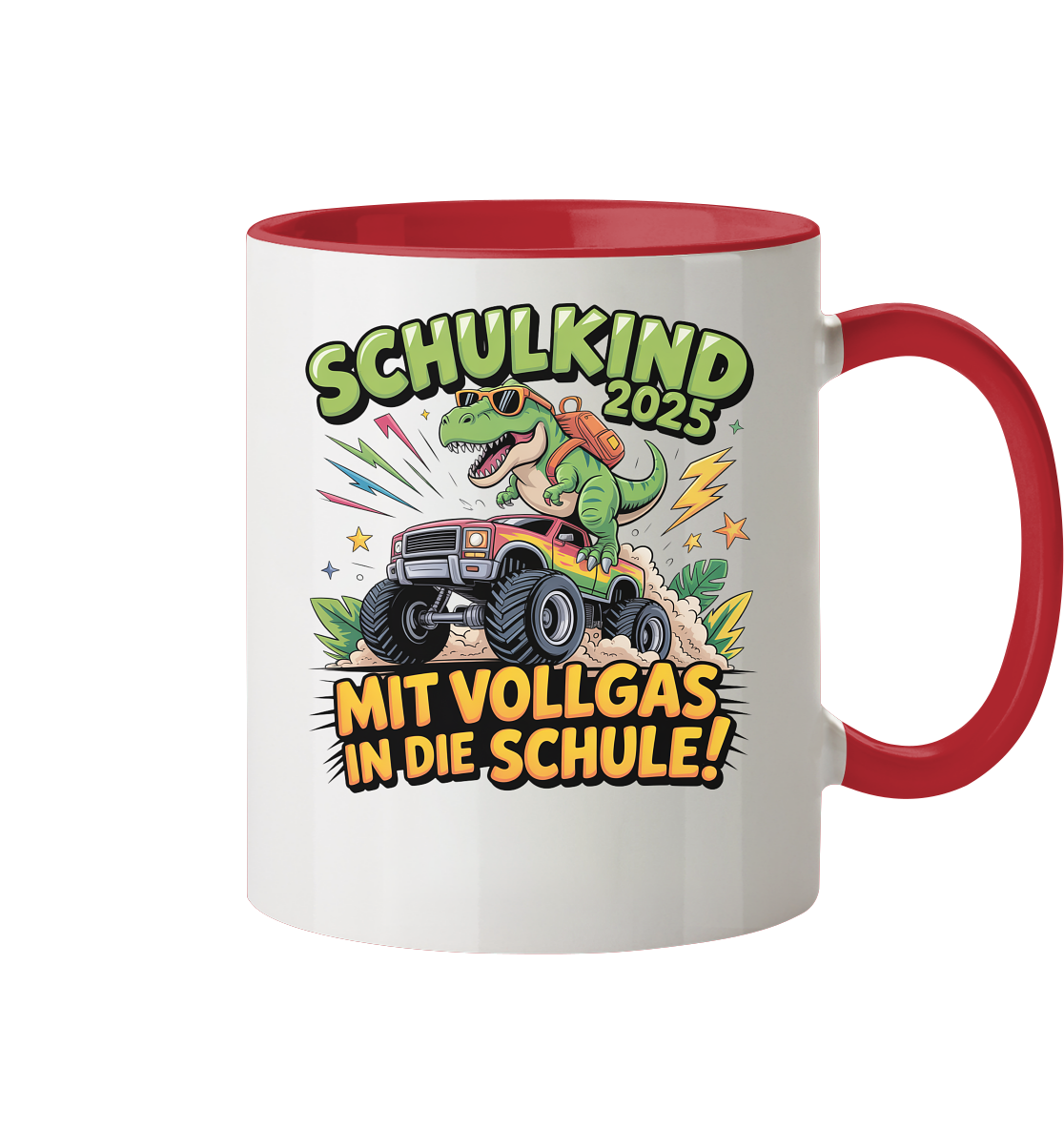 Schulkind 2025 mit Vollgas mit Name Personalisiert  - Tasse zweifarbig