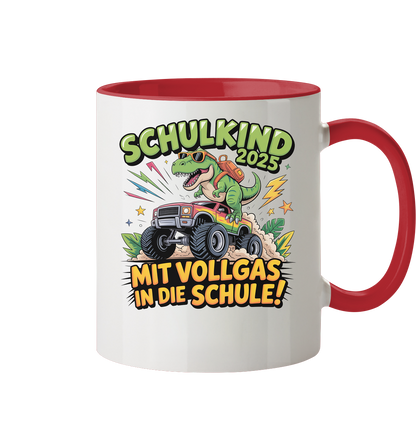 Schulkind 2025 mit Vollgas mit Name Personalisiert  - Tasse zweifarbig