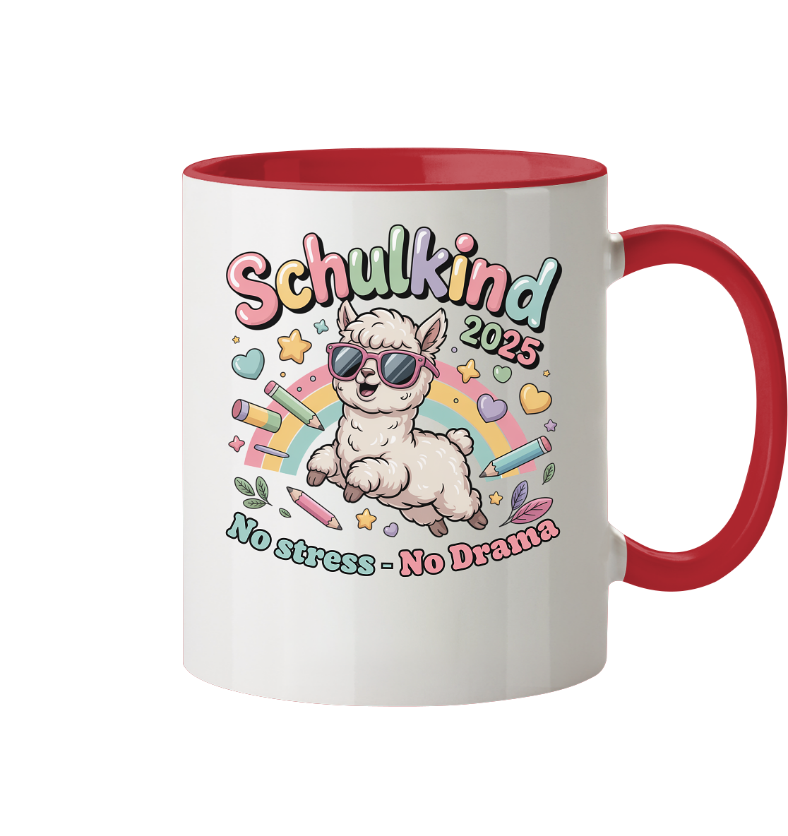 Schulkind 2025 No Stress - No Drama mit Name Personalisiert  - Tasse zweifarbig