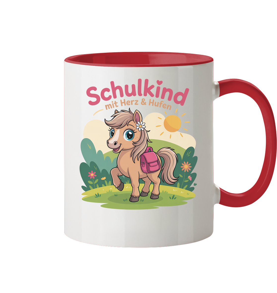 Schulkind 2025 mit Herz & Hufen mit Namen Personalisiert - Tasse zweifarbig