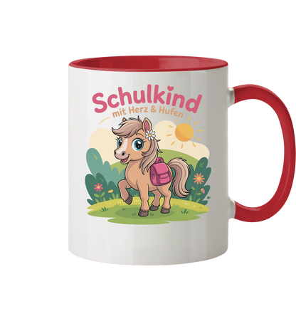Schulkind 2025 mit Herz & Hufen mit Namen Personalisiert - Tasse zweifarbig