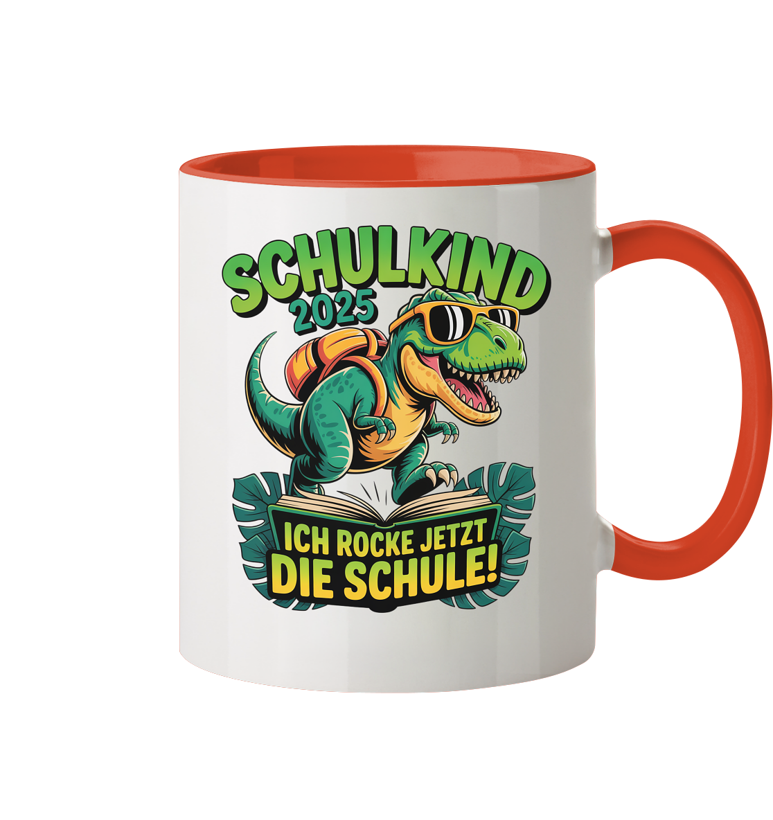 Schulkind 2025 – Dino Ich rocke jetzt die Schule! - Tasse zweifarbig