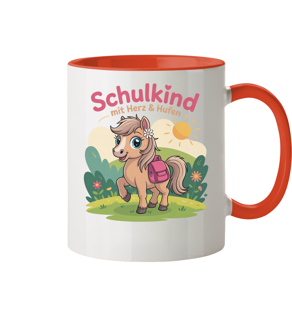 Schulkind 2025 mit Herz & Hufen mit Namen Personalisiert - Tasse zweifarbig