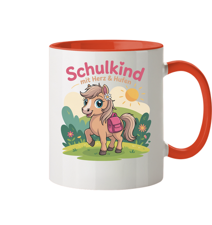 Schulkind 2025 mit Herz & Hufen mit Namen Personalisiert - Tasse zweifarbig