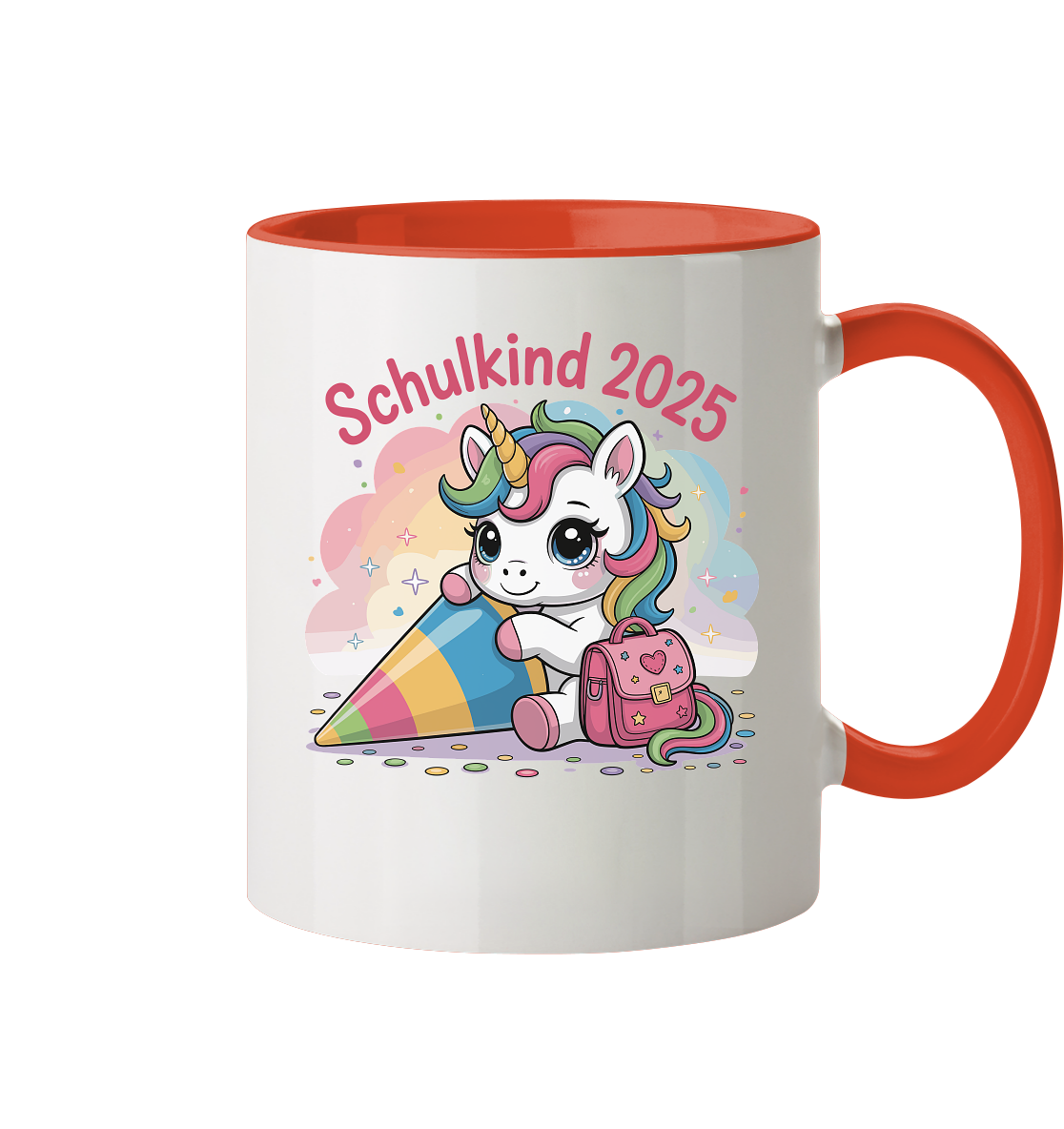 Schulkind 2025 – Einhorn mit Namen Personalisiert  - Tasse zweifarbig