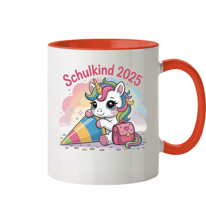Schulkind 2025 – Einhorn mit Namen Personalisiert  - Tasse zweifarbig
