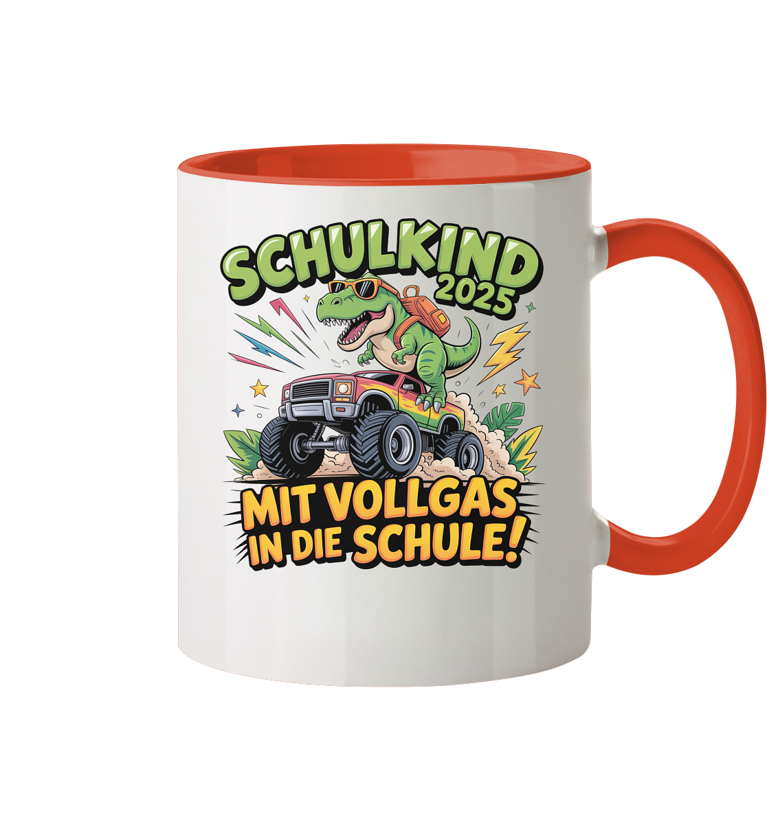 Schulkind 2025 mit Vollgas mit Name Personalisiert  - Tasse zweifarbig