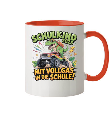 Schulkind 2025 mit Vollgas mit Name Personalisiert  - Tasse zweifarbig