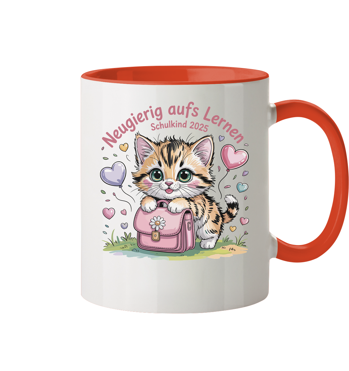 Schulkind 2025 Katze mit Namen Personalisiert - Tasse zweifarbig