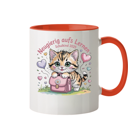 Schulkind 2025 Katze mit Namen Personalisiert - Tasse zweifarbig