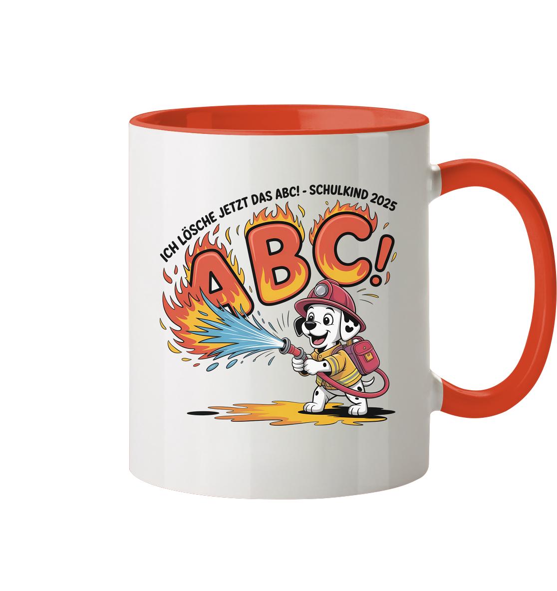 Schulkind 2025 Feuerwehr Hund mit Name Personalisiert  - Tasse zweifarbig