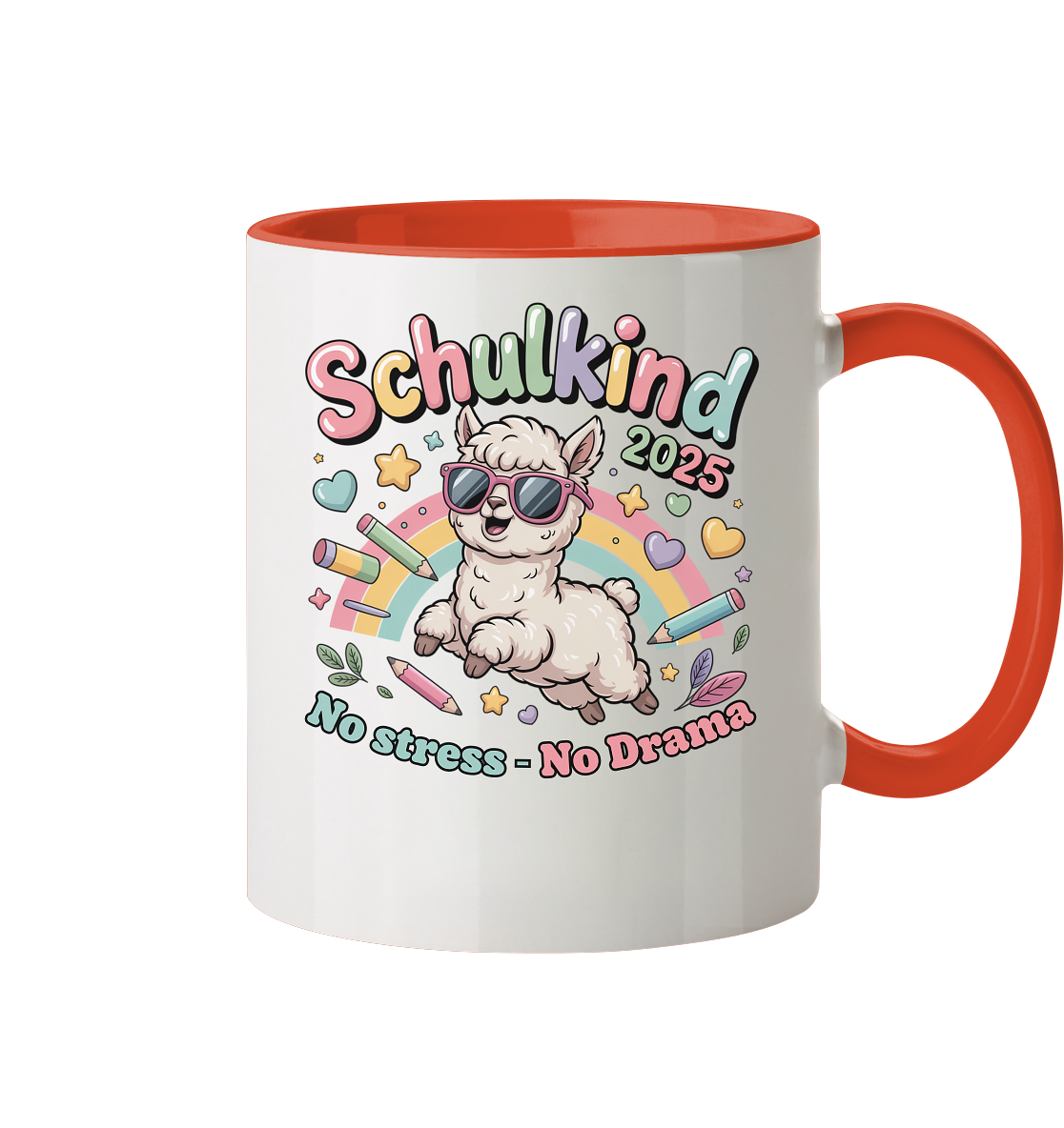 Schulkind 2025 No Stress - No Drama mit Name Personalisiert  - Tasse zweifarbig