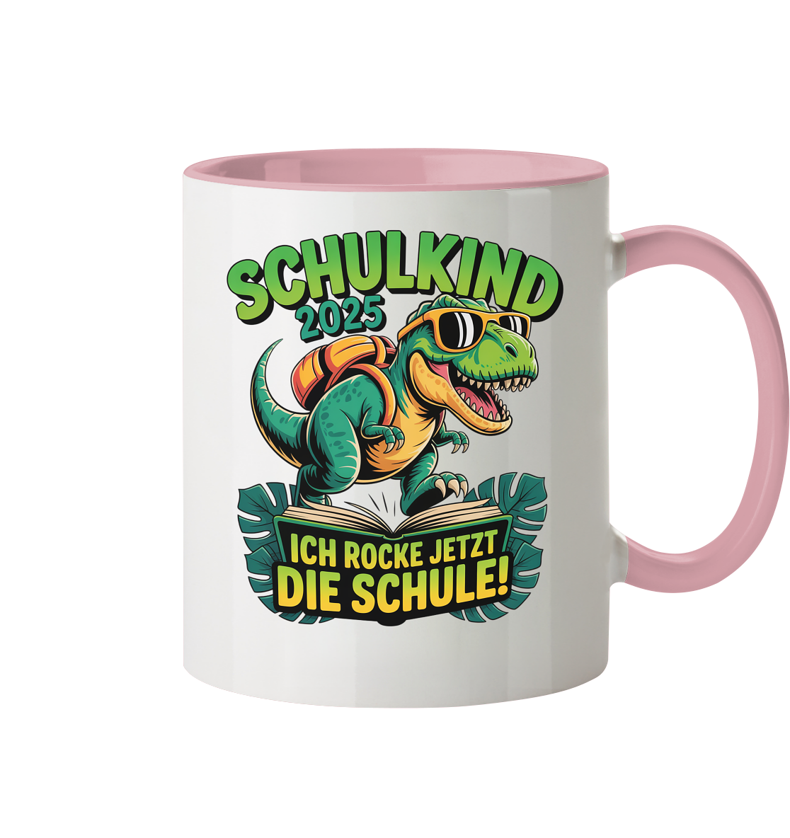 Schulkind 2025 – Dino Ich rocke jetzt die Schule! - Tasse zweifarbig