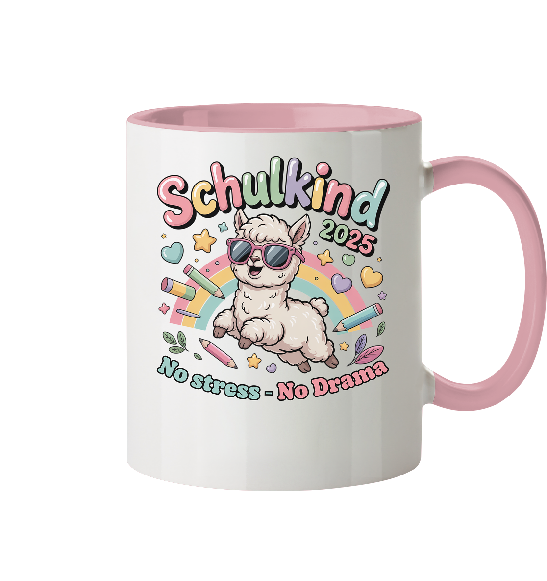Schulkind 2025 No Stress - No Drama mit Name Personalisiert  - Tasse zweifarbig