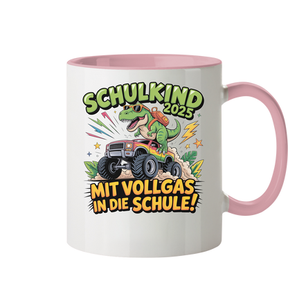 Schulkind 2025 mit Vollgas mit Name Personalisiert  - Tasse zweifarbig
