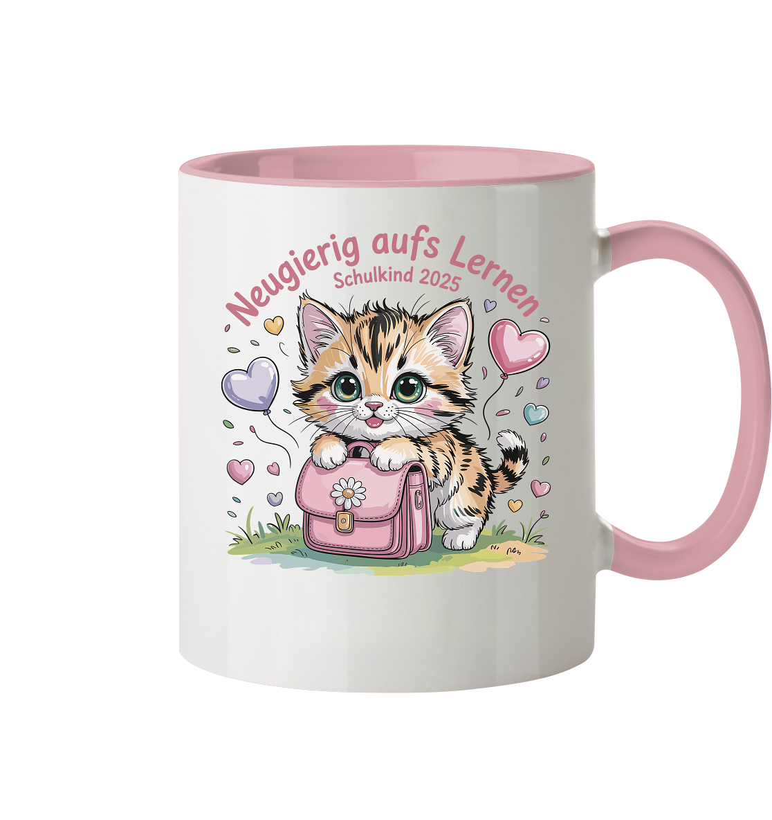 Schulkind 2025 Katze mit Namen Personalisiert - Tasse zweifarbig
