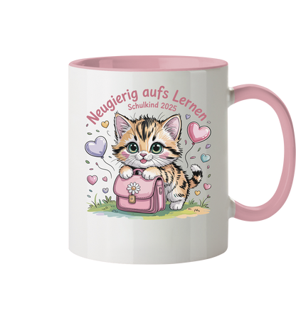 Schulkind 2025 Katze mit Namen Personalisiert - Tasse zweifarbig