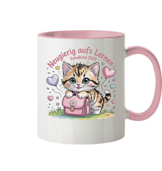 Schulkind 2025 Katze mit Namen Personalisiert - Tasse zweifarbig