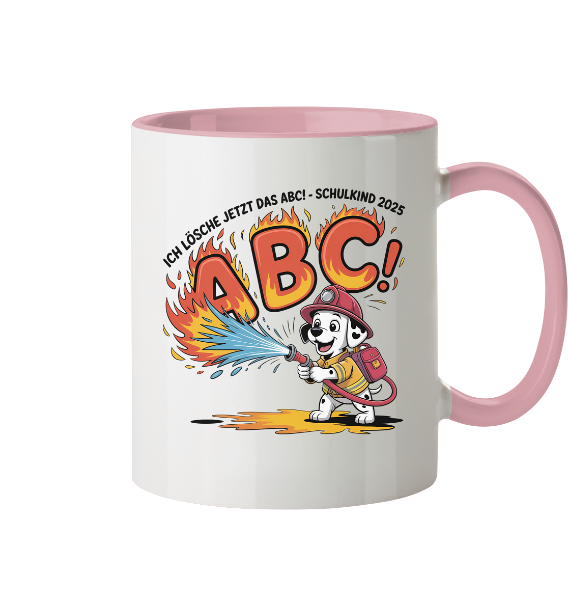 Schulkind 2025 Feuerwehr Hund mit Name Personalisiert  - Tasse zweifarbig