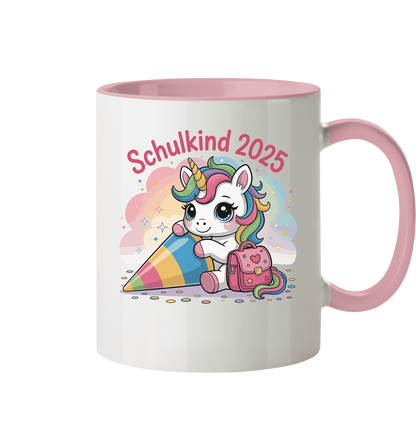 Schulkind 2025 – Einhorn mit Namen Personalisiert  - Tasse zweifarbig
