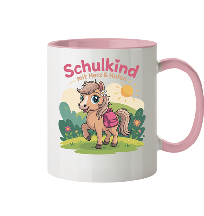 Schulkind 2025 mit Herz & Hufen mit Namen Personalisiert - Tasse zweifarbig