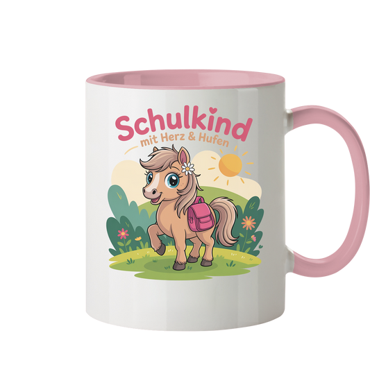 Schulkind 2025 mit Herz & Hufen mit Namen Personalisiert - Tasse zweifarbig
