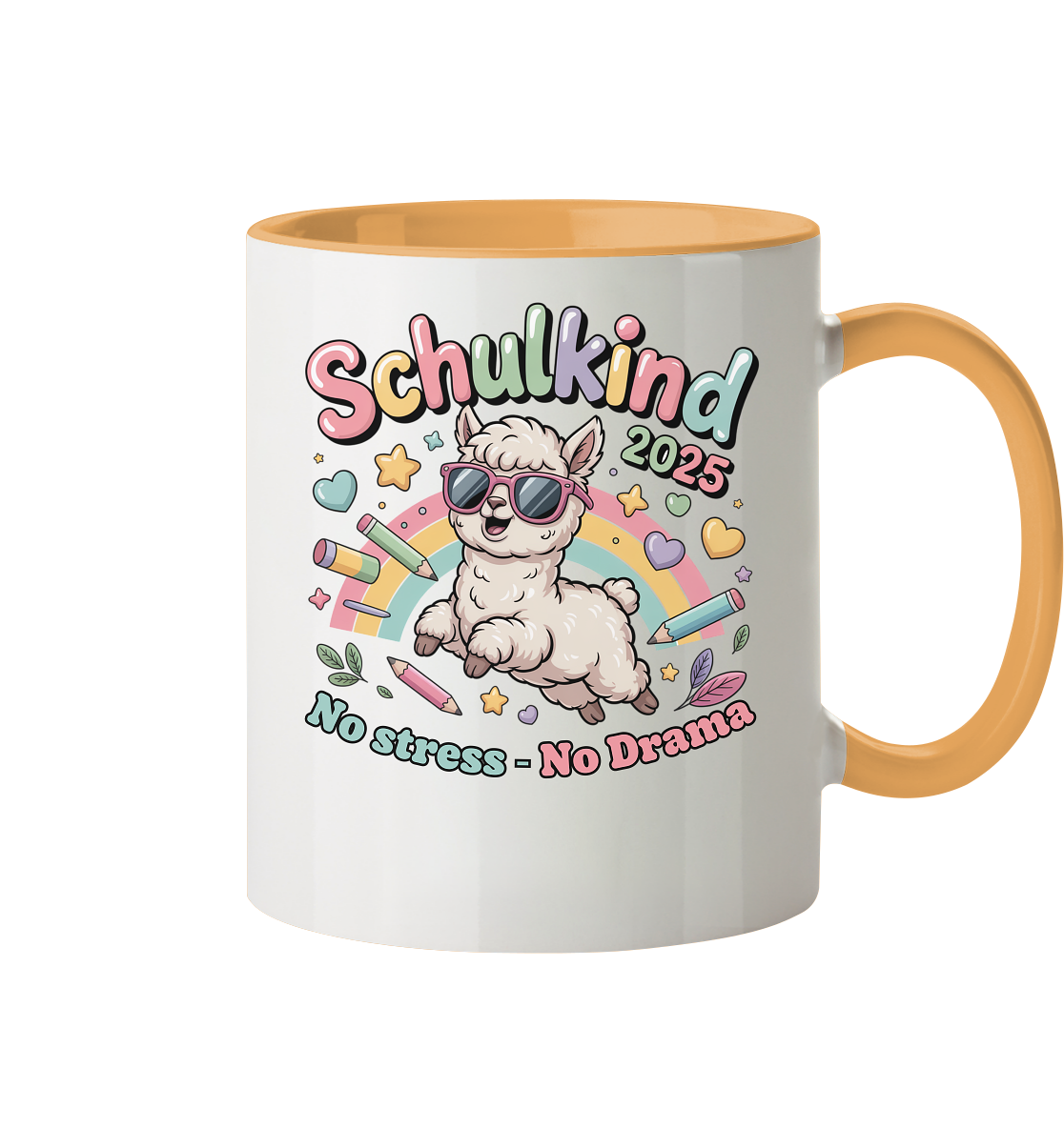 Schulkind 2025 No Stress - No Drama mit Name Personalisiert  - Tasse zweifarbig