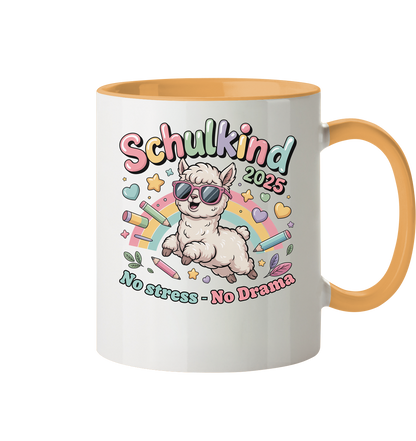 Schulkind 2025 No Stress - No Drama mit Name Personalisiert  - Tasse zweifarbig