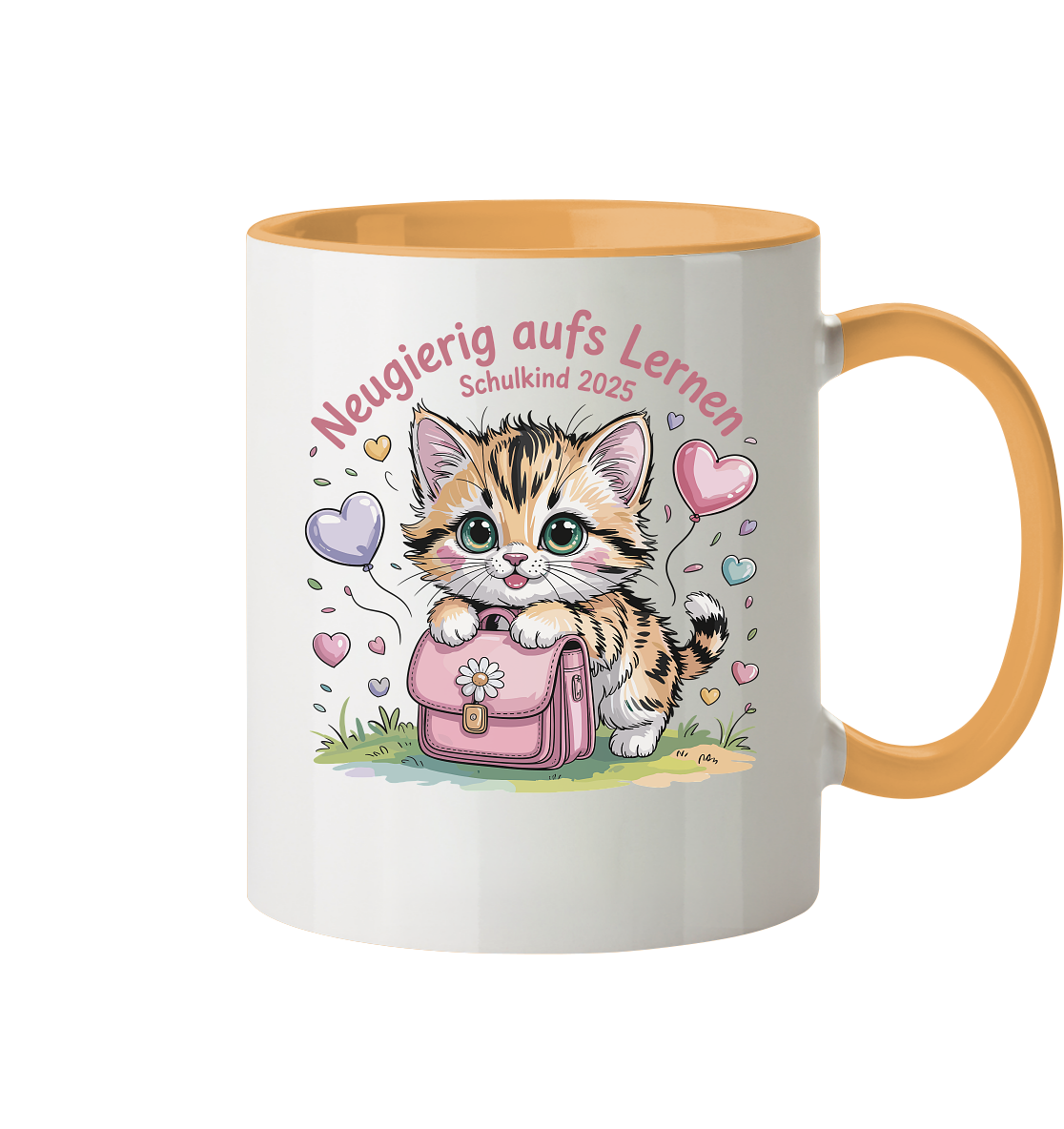 Schulkind 2025 Katze mit Namen Personalisiert - Tasse zweifarbig